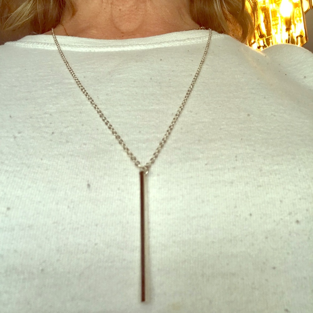 Silver bar necklace worn twice
